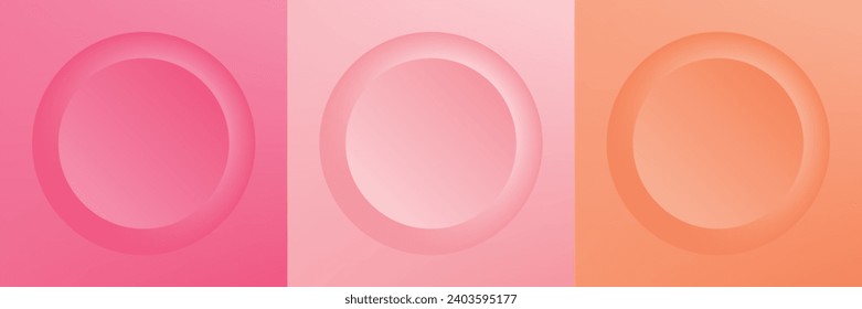 Set of abstract 3d beige, different color circle frame design for cosmetic product. Collection of trendy color geometric background with copy space. Top view scene. Vector EPS10
