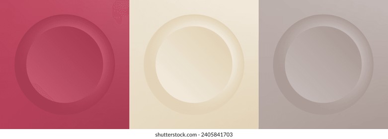 Conjunto de diseño abstracto de cuadro de círculo 3d de color para productos cosméticos. Colección de fondo geométrico de color de moda con espacio de copia. Escena de vista superior. EPS10 vectores