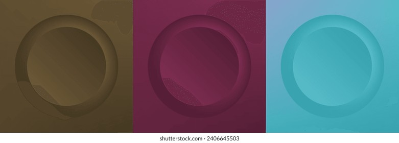 Set of abstract 3d beige, different color circle frame design for cosmetic product. Collection of trendy color geometric background with copy space. Top view scene. Vector EPS10