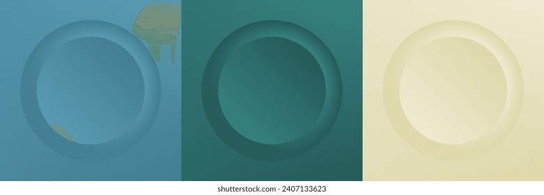 Set of abstract 3d beige, different color circle frame design for cosmetic product. Collection of trendy color geometric background with copy space. Top view scene. Vector EPS10