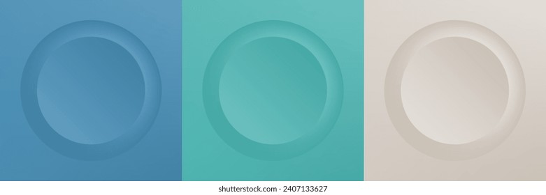 Set of abstract 3d beige, different color circle frame design for cosmetic product. Collection of trendy color geometric background with copy space. Top view scene. Vector EPS10
