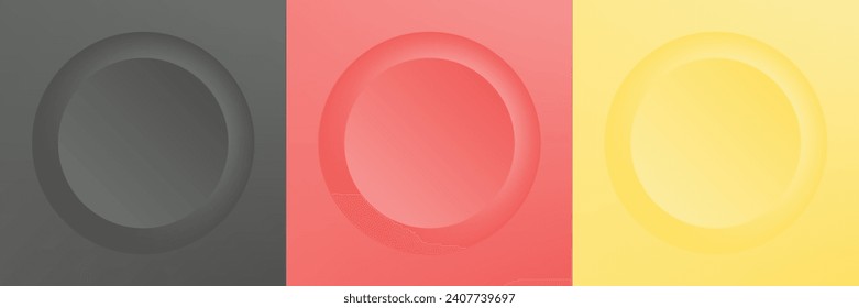 Set of abstract 3d beige, different color circle frame design for cosmetic product. Collection of trendy color geometric background with copy space. Top view scene. Vector EPS10