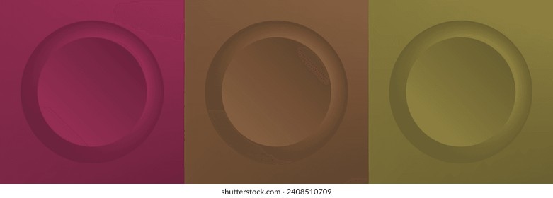 Set of abstract 3d beige, different color circle frame design for cosmetic product. Collection of trendy color geometric background with copy space. Top view scene. Vector EPS10