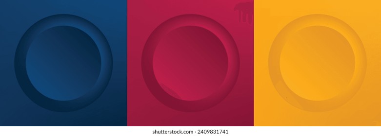 Set of abstract 3d beige, different color circle frame design for cosmetic product. Collection of trendy color geometric background with copy space. Top view scene. Vector EPS10