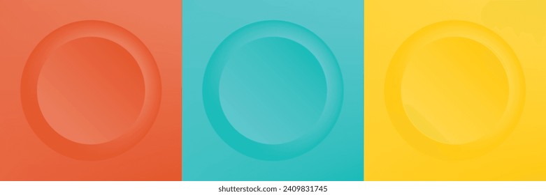 Set of abstract 3d beige, different color circle frame design for cosmetic product. Collection of trendy color geometric background with copy space. Top view scene. Vector EPS10