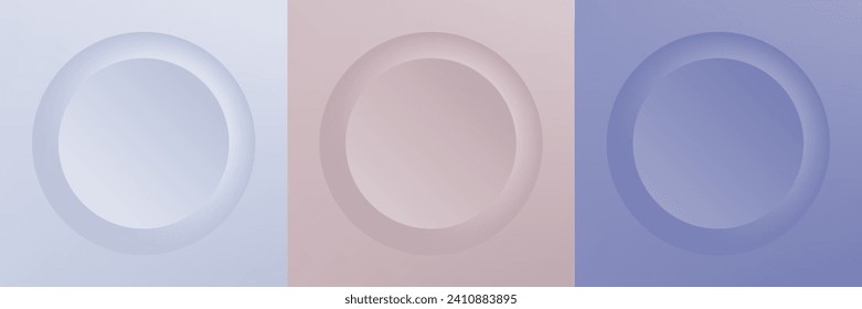 Set of abstract 3d beige, different color circle frame design for cosmetic product. Collection of trendy color geometric background with copy space. Top view scene. Vector EPS10