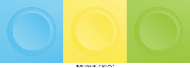 Set of abstract 3d beige, different color circle frame design for cosmetic product. Collection of trendy color geometric background with copy space. Top view scene. Vector EPS10