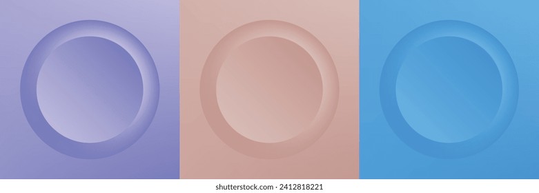 Set of abstract 3d beige, different color circle frame design for cosmetic product. Collection of trendy color geometric background with copy space. Top view scene. Vector EPS10