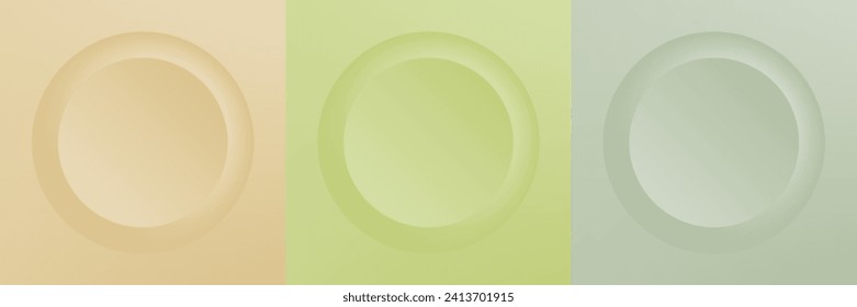 Set of abstract 3d beige, different color circle frame design for cosmetic product. Collection of trendy color geometric background with copy space. Top view scene. Vector EPS10