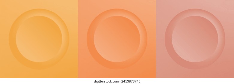 Set of abstract 3d beige, different color circle frame design for cosmetic product. Collection of trendy color geometric background with copy space. Top view scene. Vector EPS10