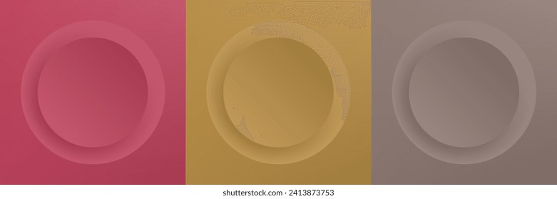 Set of abstract 3d beige, different color circle frame design for cosmetic product. Collection of trendy color geometric background with copy space. Top view scene. Vector EPS10