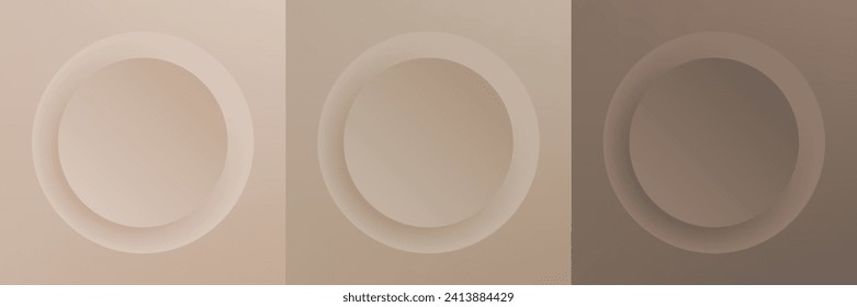 Set of abstract 3d beige, different color circle frame design for cosmetic product. Collection of trendy color geometric background with copy space. Top view scene. Vector EPS10