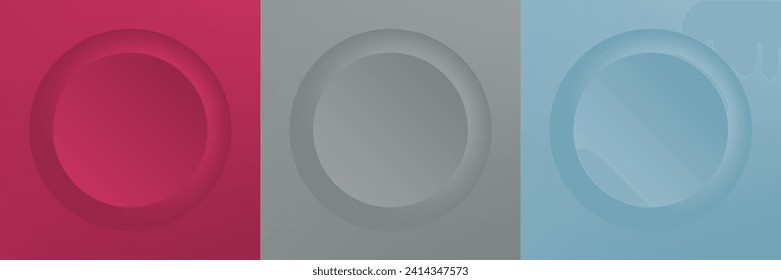 Set of abstract 3d beige, different color circle frame design for cosmetic product. Collection of trendy color geometric background with copy space. Top view scene. Vector EPS10