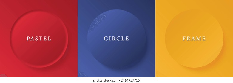 Set of abstract 3d beige, different color circle frame design for cosmetic product. Collection of trendy color geometric background with copy space. Top view scene. Vector EPS10