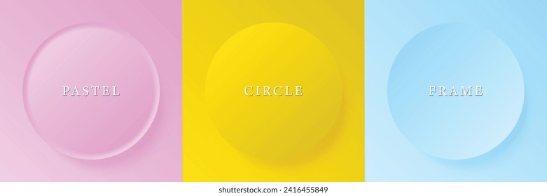Set of abstract 3d beige, different color circle frame design for cosmetic product. Collection of trendy color geometric background with copy space. Top view scene. Vector EPS10