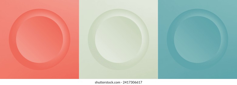 Set of abstract 3d beige, different color circle frame design for cosmetic product. Collection of trendy color geometric background with copy space. Top view scene. Vector EPS10