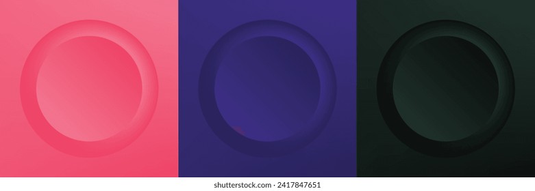 Set of abstract 3d beige, different color circle frame design for cosmetic product. Collection of trendy color geometric background with copy space. Top view scene. Vector EPS10