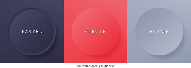 Set of abstract 3d beige, different color circle frame design for cosmetic product. Collection of trendy color geometric background with copy space. Top view scene. Vector EPS10
