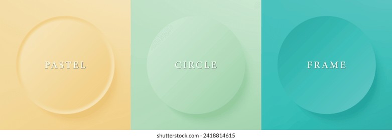 Conjunto de diseño abstracto de cuadro de círculo 3d de color para productos cosméticos. Colección de fondo geométrico de color de moda con espacio de copia. Escena de vista superior. EPS10 vectores