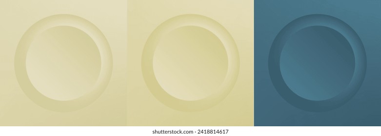 Set of abstract 3d beige, different color circle frame design for cosmetic product. Collection of trendy color geometric background with copy space. Top view scene. Vector EPS10