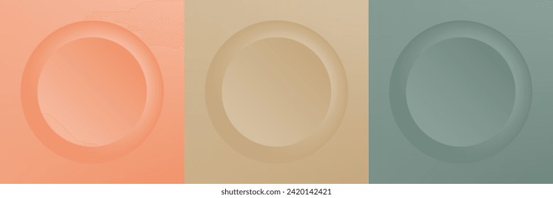 Set of abstract 3d beige, different color circle frame design for cosmetic product. Collection of trendy color geometric background with copy space. Top view scene. Vector EPS10