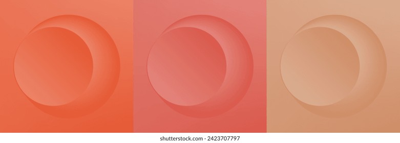 Set of abstract 3d beige, different color circle frame design for cosmetic product. Collection of trendy color geometric background with copy space. Top view scene. Vector EPS10