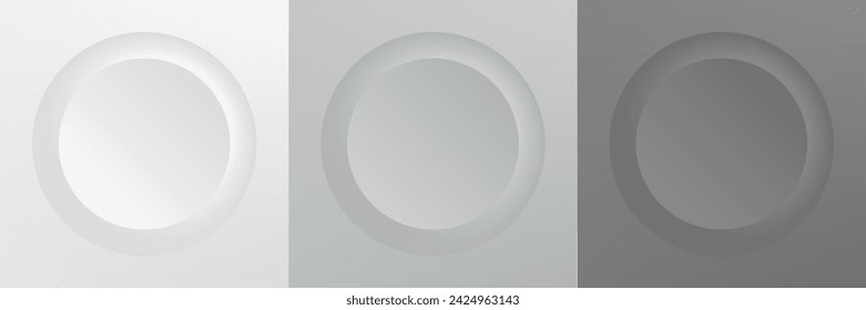 Conjunto de abstracto 3d beige, diseño de marco de círculo de color diferente para producto cosmético. Colección de fondo geométrico de color de moda con espacio de copia. Vista superior. Vector EPS10