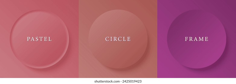 Set of abstract 3d beige, different color circle frame design for cosmetic product. Collection of trendy color geometric background with copy space. Top view scene. Vector EPS10