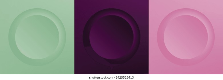Conjunto de abstracto 3d beige, diseño de marco de círculo de color diferente para producto cosmético. Colección de fondo geométrico de color de moda con espacio de copia. Vista superior. Vector EPS10