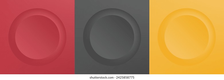 Set of abstract 3d beige, different color circle frame design for cosmetic product. Collection of trendy color geometric background with copy space. Top view scene. Vector EPS10