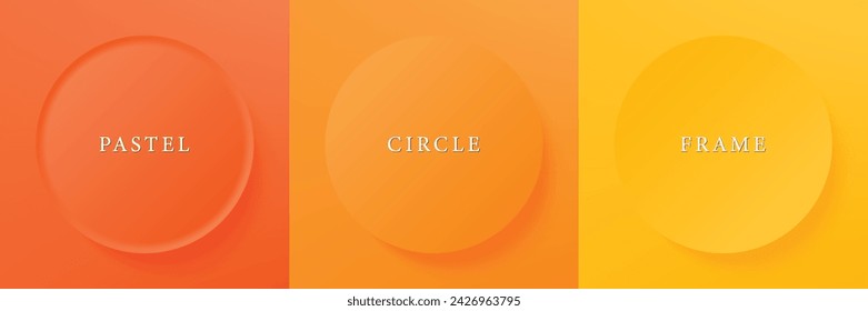 Set of abstract 3d beige, different color circle frame design for cosmetic product. Collection of trendy color geometric background with copy space. Top view scene. Vector EPS10
