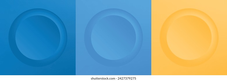 Set of abstract 3d beige, different color circle frame design for cosmetic product. Collection of trendy color geometric background with copy space. Top view scene. Vector EPS10