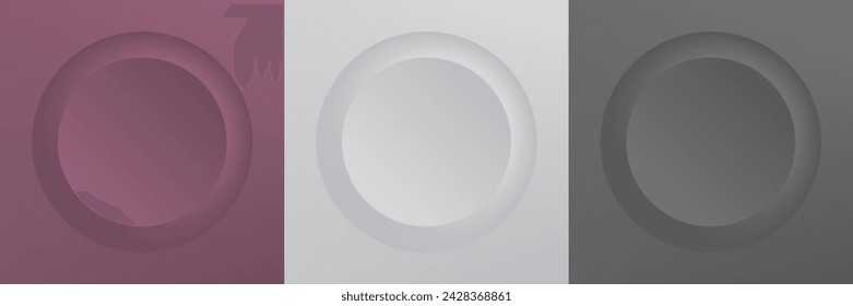Set of abstract 3d beige, different color circle frame design for cosmetic product. Collection of trendy color geometric background with copy space. Top view scene. Vector EPS10