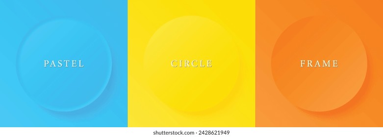 Set of abstract 3d beige, different color circle frame design for cosmetic product. Collection of trendy color geometric background with copy space. Top view scene. Vector EPS10