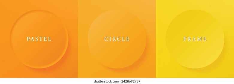 Set of abstract 3d beige, different color circle frame design for cosmetic product. Collection of trendy color geometric background with copy space. Top view scene. Vector EPS10