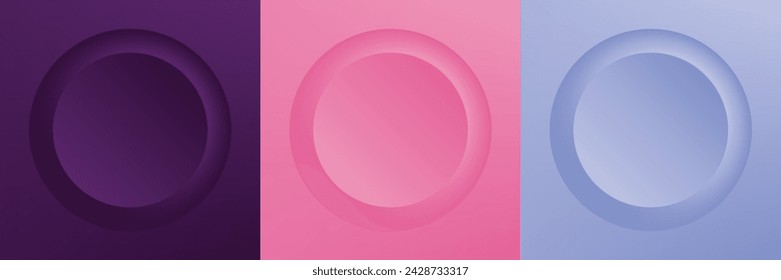 Conjunto de abstracto 3d beige, diseño de marco de círculo de color diferente para producto cosmético. Colección de fondo geométrico de color de moda con espacio de copia. Vista superior. Vector EPS10