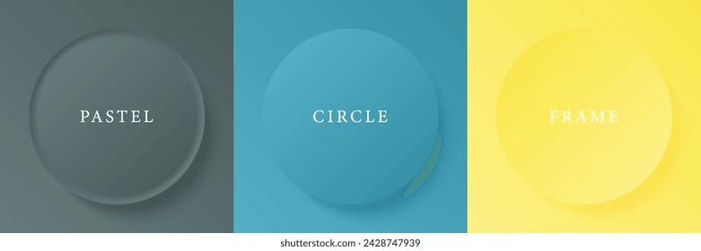 Set of abstract 3d beige, different color circle frame design for cosmetic product. Collection of trendy color geometric background with copy space. Top view scene. Vector EPS10