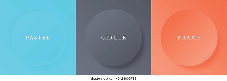 Set of abstract 3d beige, different color circle frame design for cosmetic product. Collection of trendy color geometric background with copy space. Top view scene. Vector EPS10