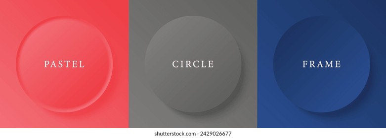 Set of abstract 3d beige, different color circle frame design for cosmetic product. Collection of trendy color geometric background with copy space. Top view scene. Vector EPS10