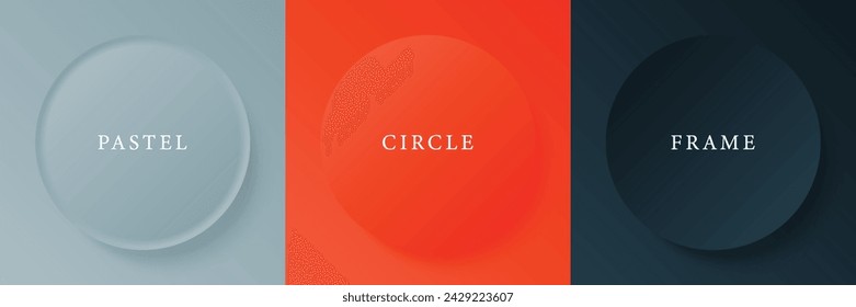 Set of abstract 3d beige, different color circle frame design for cosmetic product. Collection of trendy color geometric background with copy space. Top view scene. Vector EPS10