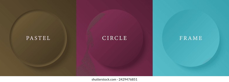 Set of abstract 3d beige, different color circle frame design for cosmetic product. Collection of trendy color geometric background with copy space. Top view scene. Vector EPS10