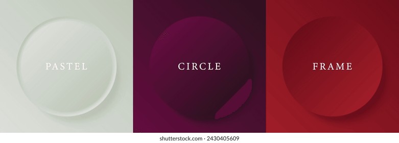 Set of abstract 3d beige, different color circle frame design for cosmetic product. Collection of trendy color geometric background with copy space. Top view scene. Vector EPS10