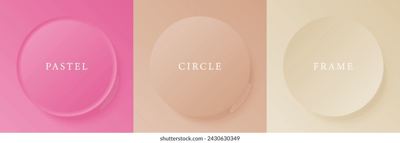Set of abstract 3d beige, different color circle frame design for cosmetic product. Collection of trendy color geometric background with copy space. Top view scene. Vector EPS10