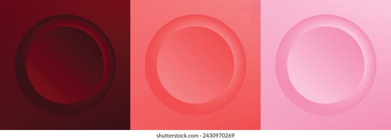 Conjunto de abstracto 3d beige, diseño de marco de círculo de color diferente para producto cosmético. Colección de fondo geométrico de color de moda con espacio de copia. Vista superior. Vector EPS10
