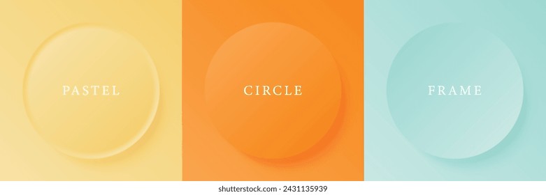 Set of abstract 3d beige, different color circle frame design for cosmetic product. Collection of trendy color geometric background with copy space. Top view scene. Vector EPS10