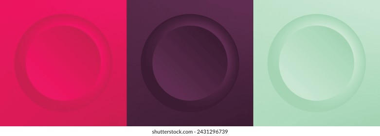 Set of abstract 3d beige, different color circle frame design for cosmetic product. Collection of trendy color geometric background with copy space. Top view scene. Vector EPS10