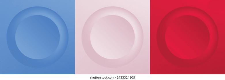 Set of abstract 3d beige, different color circle frame design for cosmetic product. Collection of trendy color geometric background with copy space. Top view scene. Vector EPS10