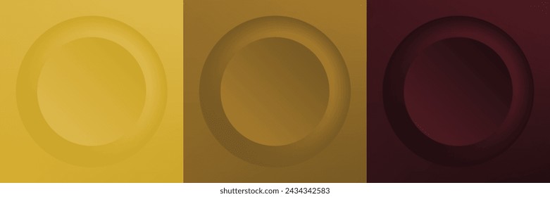 Set of abstract 3d beige, different color circle frame design for cosmetic product. Collection of trendy color geometric background with copy space. Top view scene. Vector EPS10