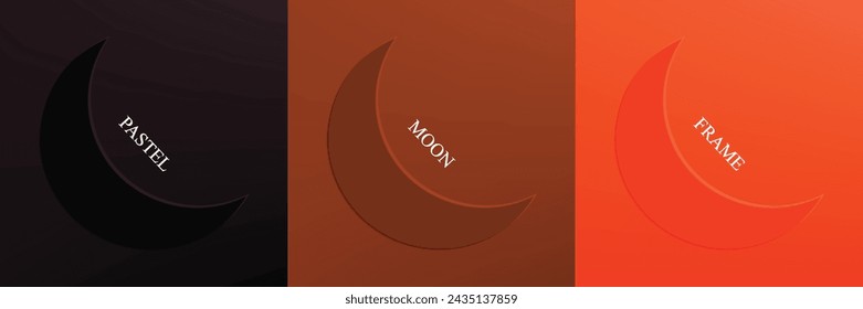 Set of abstract 3d beige, different color crescent frame design for cosmetic product. Collection of trendy color geometric background with copy space. Top view scene. Vector EPS10