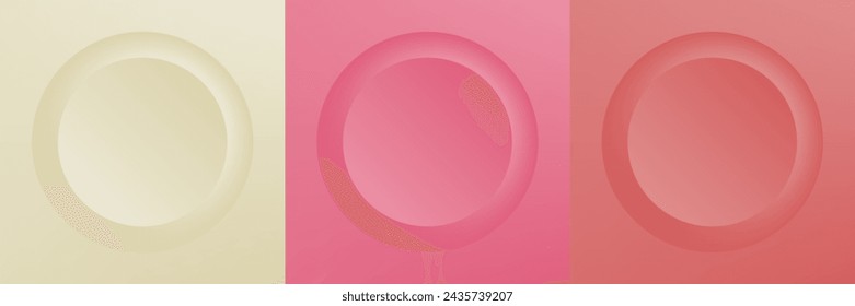 Conjunto de abstracto 3d beige, diseño de marco de círculo de color diferente para producto cosmético. Colección de fondo geométrico de color de moda con espacio de copia. Vista superior. Vector EPS10